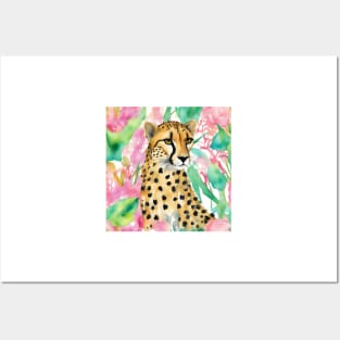 Preppy watercolor portrait of cheetah Posters and Art